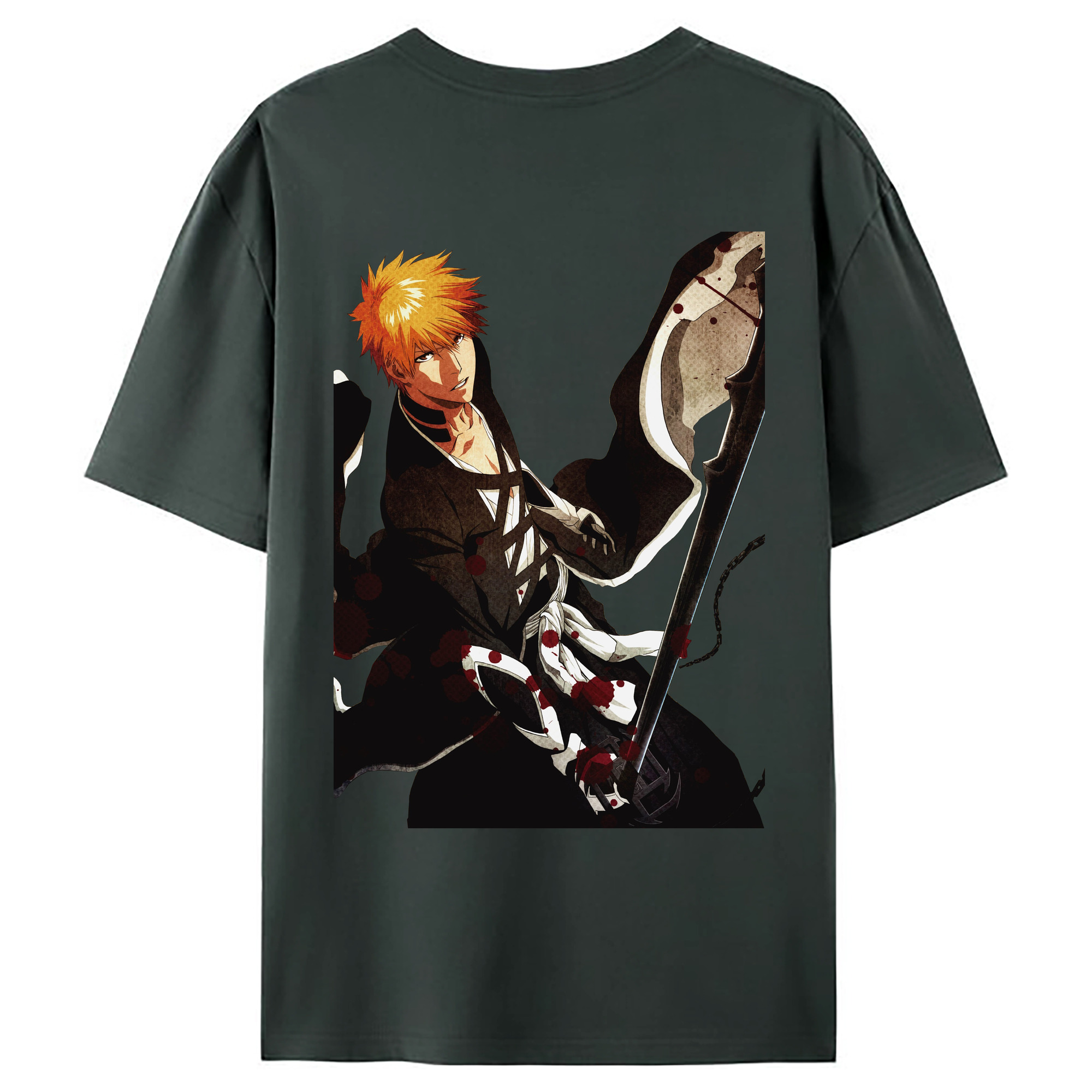 （画像用） ブリーチ 黒崎一護（くろさき いちご）BLEACH Kurosaki Ichigo 綿100％ メンズ半袖Tシャツ（バックプリント） 通気性